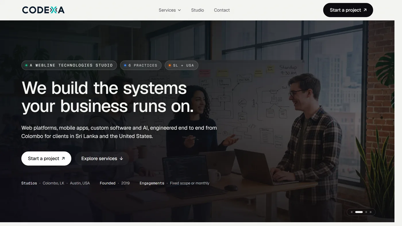 Preview of the codexa.lk website homepage